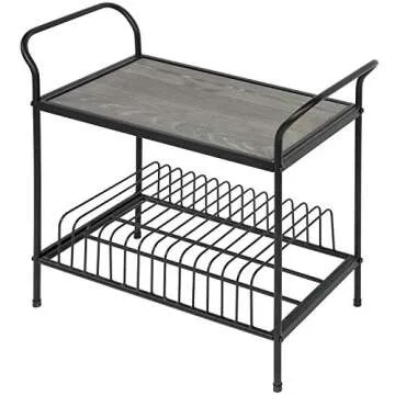 MyGift Vintage Gray Wood and Metal Record Player Stand