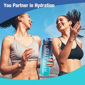 Sahara Sailor Water Bottle 32oz, Durable and Leakproof Water Bottles Motivational with Time Marker, Tritan, BPA Free, Wide Mouth with Easy Clean Brush for Gym, Travel, Home, School, Office (1 Bottle)