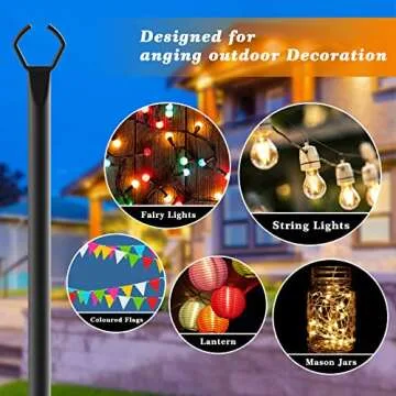 Mutovlin 2 Pack String Light Poles,10 Ft Light Poles for Outside String Lights,Outdoor Light Poles w...