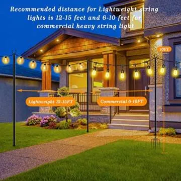 Mutovlin 2 Pack String Light Poles,10 Ft Light Poles for Outside String Lights,Outdoor Light Poles with Fork,Metal Poles Stand for Patio Deck Backyard