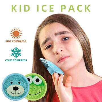 Large Kids Boo Boo Ice Pack,2 Packs Cute Heat Cold Gel Beads Packs for Kid's Fever,Pain Relief,Wisdom Teeth,First Aid and Neck, Head, Arms, Legs Injuries.