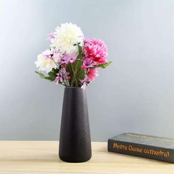 Gemseek 8 Inch Matte Black Ceramic Vase for Home Decor