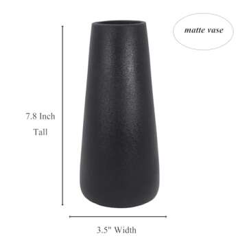 Gemseek 8 inch Decorative Matte Black Ceramic Vase