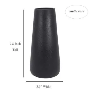 Gemseek 8 inch Decorative Matte Black Ceramic Vase