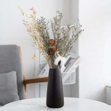 Gemseek 8 inch Decorative Matte Black Ceramic Vase