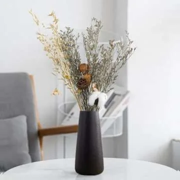 Gemseek 8 inch Decorative Matte Black Ceramic Vase