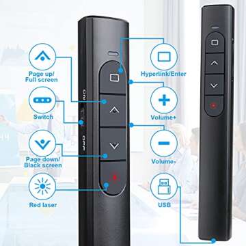 Wireless Presenter Remote, Presentation Clicker with Hyperlink & Volume Remote Control PowerPoint Of...