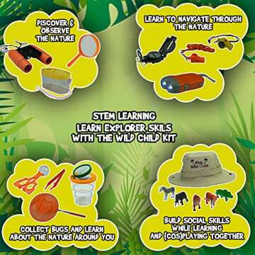 Kids Explorer Kit - Adventure Set with Bug Catcher Kit, Kids Binoculars & Safari Hat - Ideal Toy for Outdoor, Camping and Nature Exploration - Fun Gift for Boys & Girls Ages 4 to 12 - The Wild Child