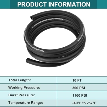 10FT 5/16 Inch Fuel Line Hose with Hose Clamps