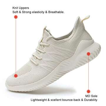 Zapatos de Mujer Womens Ladies Walking Running Shoes Slip On Lightweight Casual Tennis Sneakers Girls Kids Beige