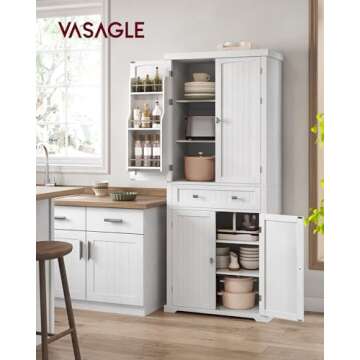 VASAGLE Pantry Cabinet, 15.7 x 30 x 71.7 Inches, Freestanding Tall Cupboard Storage Cabinet with a D...