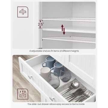 VASAGLE Pantry Cabinet, 15.7 x 30 x 71.7 Inches, Freestanding Tall Cupboard Storage Cabinet with a Drawer, 2 Cabinets, 4 Adjustable Shelves, 6 Door Shelves, Living Room, Kitchen, White UBBC561P31V2