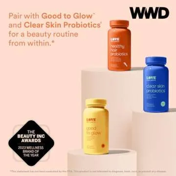 Love Wellness Healthy Hair Probiotics | Support Hair Growth with Biotin and Vitamin B12 & B6 | Supplement for Healthy Scalp & Thicker, Fuller Looking Hair | Safe & Effective | 30 Capsules