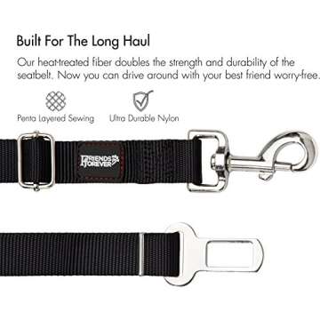Friends Forever 2-Pack, Adjustable Black Nylon Dog Cat Car Seat-Belt, Vehicle Tether, Restraint Lead...