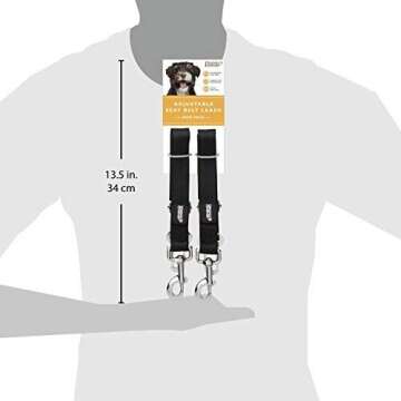 Friends Forever 2-Pack, Adjustable Black Nylon Dog Cat Car Seat-Belt, Vehicle Tether, Restraint Lead for Pets