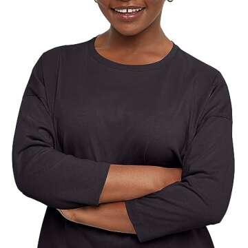 Hanes Women's Essentials Three-Quarter Sleeve Tee, Cotton T-Shirt For Women, Classic Fit