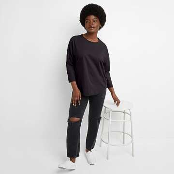 Hanes Women's Essentials Three-Quarter Sleeve Tee, Cotton T-Shirt For Women, Classic Fit