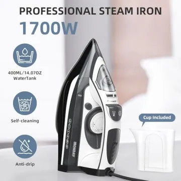 IRONDAY 1700W Steam Iron with Rapid Heating Features
