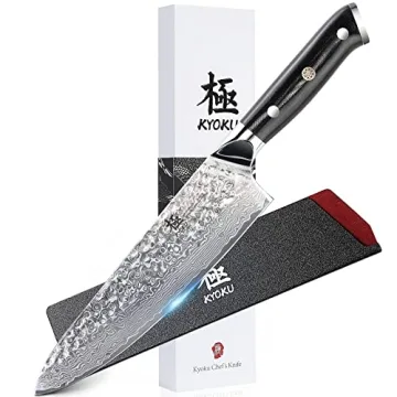 KYOKU Chef Knife - 8" Shogun Series Japanese VG10 Steel Core Hammered Damascus Blade - with Sheath &...