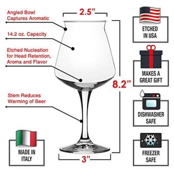 DU VINO Nucleated Teku 3.0 Beer Glass, 14.2 oz, 4 Pack - Insulated Glassware for Better Head Retenti...