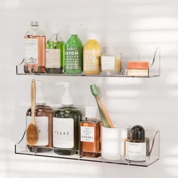 Acrylic Shower Shelves - Peel and Stick, No Drill Installation, Floating Caddy for Bathroom Storage,...