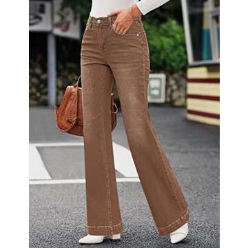 GRAPENT Women's 90s Outfit, High Waisted Stretchy Jeans, Bootcut Bell Bottom Jeans Petite Color Peca...