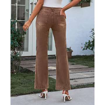 GRAPENT Women's 90s Outfit, High Waisted Stretchy Jeans, Bootcut Bell Bottom Jeans Petite Color Pecan Brown Size 4-6