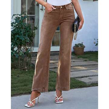 GRAPENT Women's 90s Outfit, High Waisted Stretchy Jeans, Bootcut Bell Bottom Jeans Petite Color Pecan Brown Size 4-6