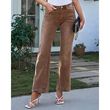 GRAPENT Women's 90s Outfit, High Waisted Stretchy Jeans, Bootcut Bell Bottom Jeans Petite Color Pecan Brown Size 4-6