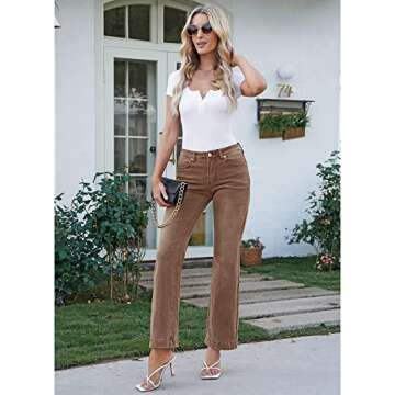 GRAPENT Women's 90s Outfit, High Waisted Stretchy Jeans, Bootcut Bell Bottom Jeans Petite Color Pecan Brown Size 4-6