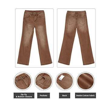 GRAPENT Women's 90s Outfit, High Waisted Stretchy Jeans, Bootcut Bell Bottom Jeans Petite Color Pecan Brown Size 4-6