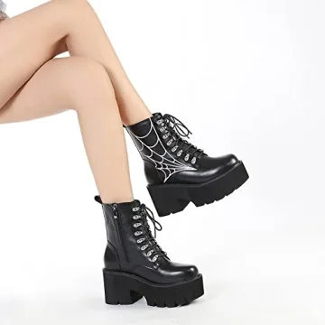 Mikarka Women's Chain Platform Boots Stylish Combat Ankle Booties