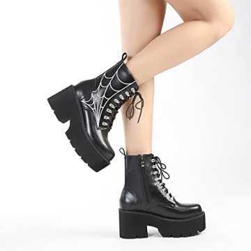 Mikarka Women's Chain Platform Boots Stylish Combat Ankle Booties