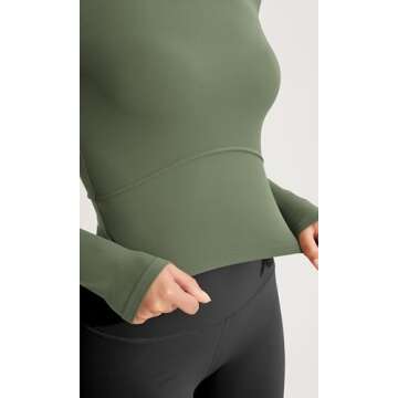 ODODOS Cloud Feeling Long Sleeve Crop Tops for Women Crew Neck Athletic Gym Workout Yoga Tee Shirts, Dark Olive, Small