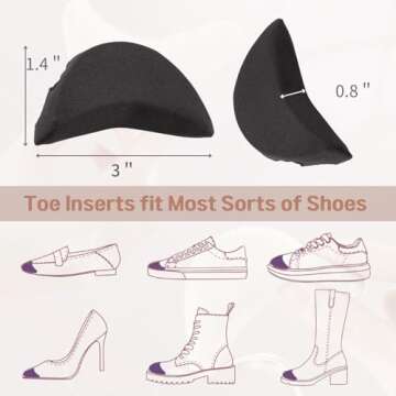 Toe Inserts for Shoes Too Big, 4 Pairs Shoe Inserts for Women Men, Foam Toe Filler, Shoe Fitters, Black and Beige