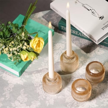 Reversible Glass Candlestick Holders Set for Elegant Decor