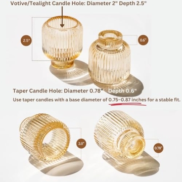 Reversible Glass Candlestick Holders Set for Elegant Decor