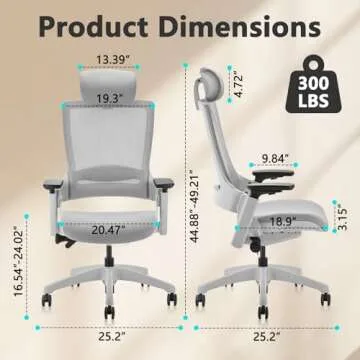 CLATINA Ergonomic High Swivel Executive Chair with Adjustable Height Head 3D Arm Rest Lumbar Support and Upholstered Back for Home Office Gray Mesh 2 Pack