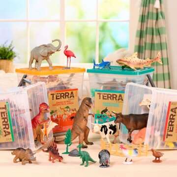 Terra by Battat – 60 Pcs Jungle World Animal Playset - Educational Toys for 3+ Year Old Kids - Realistic Plastic Animal Figurines and Accessories - Giraff, Lion, Tiger, Zebra, Gorilla & More