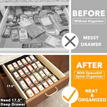 SpaceAid Spice Drawer Organizer with 24 Spice Jars, 378 White Minimalist Spice Labels, 4 Tier Season...