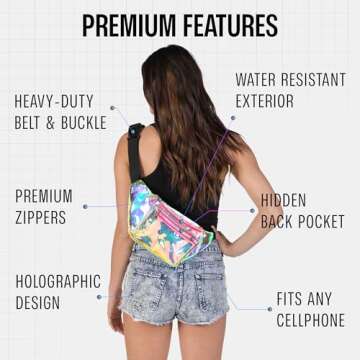 Holographic Clear Fanny Pack Belt Bag | Waterproof fanny pack for Women - Crossbody Bum Waist For Halloween costumes, Hiking, Running, Travel and Stadium Approved (Pink)