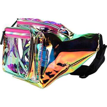 Holographic Clear Fanny Pack Belt Bag | Waterproof fanny pack for Women - Crossbody Bum Waist For Halloween costumes, Hiking, Running, Travel and Stadium Approved (Pink)