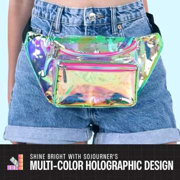 Holographic Clear Fanny Pack Belt Bag | Waterproof fanny pack for Women - Crossbody Bum Waist For Halloween costumes, Hiking, Running, Travel and Stadium Approved (Pink)