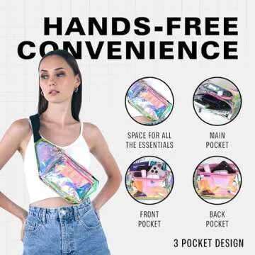 Holographic Clear Fanny Pack Belt Bag | Waterproof fanny pack for Women - Crossbody Bum Waist For Halloween costumes, Hiking, Running, Travel and Stadium Approved (Pink)