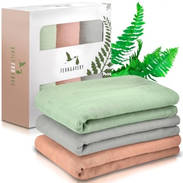 Fern & Avery Baby Swaddle Blankets - Lightweight & Breathable 3-Pack - Sage Color