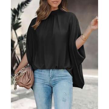 BTFBM Women Mock Neck Summer Tops - Fashionable Batwing Short Sleeve Blouses For Every Occasion