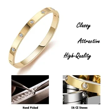 Trendy Gold Bangle Bracelet for Women with Zirconia
