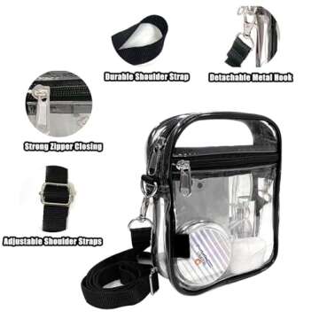 Fibrdoo Clear Crossbody Purse Bag, Clear Bag Stadium Approved with Front Pocket for Concerts Sports Festivals