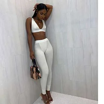 LuFeng Two Piece Outfits For Women High Waist Leggings and Crop Top Yoga Activewear Set