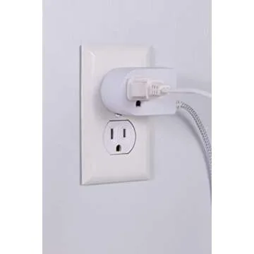 Cordinate Extension Cord with Switch On/Off Plug, 6 Ft Braided Power Cord Outlet Switch, 3 Prong, Slip Resistant Base, Tabletop or Wall Mount, Perfect for Lamps/Holiday Lights, White/Gray, 41095